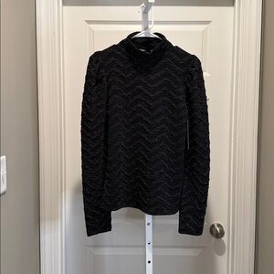 Karl Lagerfeld Paris Metallic Chevron Sweater Black Silver‎ XS NWT